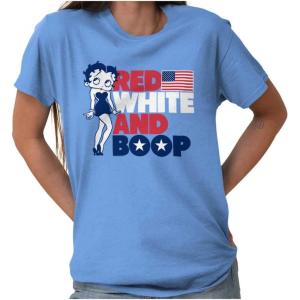 Betty Boop Red White Blue Patriotic Womens Graphic T Shirt Tees(Carolina Blue)