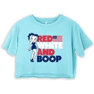 Betty Boop Red White Blue Patriotic Womens Raw Edge Crop T-Shirt(Aqua)