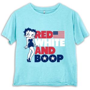 Betty Boop Red White Blue Patriotic Womens Raw Edge T-Shirt(Aqua)