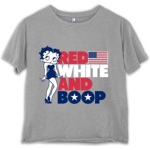 Betty Boop Red White Blue Patriotic Womens Raw Edge T-Shirt(Grey)