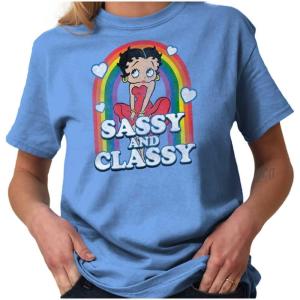 Betty Boop Sassy and Classy Rainbow Womens Graphic T Shirt Tees(Carolina Blue)
