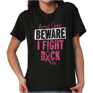 Beware Fight Back Breast Cancer Pink Womens Graphic T Shirt Tees(Black)