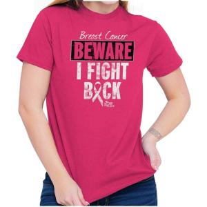 Beware Fight Back Breast Cancer Pink Womens Graphic T Shirt Tees(Heliconia)