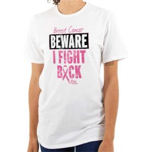 Beware Fight Back Breast Cancer Pink Womens Graphic T Shirt Tees(White)