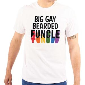 Big Gay Bearded Funcle Uncle Rainbow Mens Graphic T Shirt Tees(White)