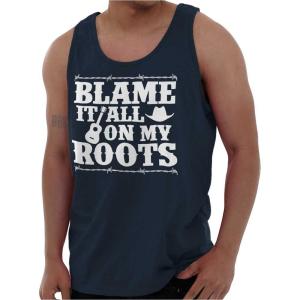 Blame It On My Roots Country Music Tank Top T Shirts Men Women(Navy)