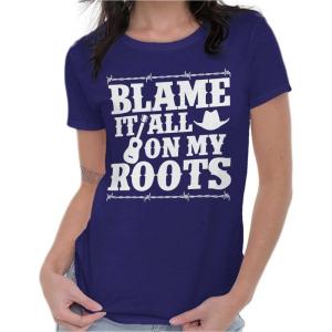 Blame It On My Roots Country Music Womens Slim Fit Graphic Tee(Purple)