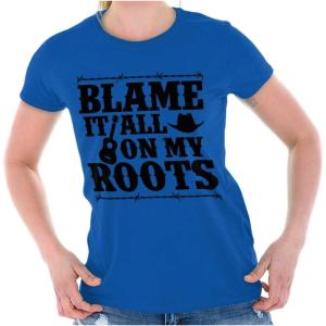 Blame It On My Roots Country Music Womens Slim Fit Graphic Tee(Royal)
