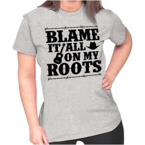 Blame It On My Roots Country Music Womens Slim Fit Graphic Tee(Sport Grey)
