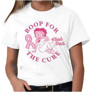 Breast Cancer Betty Boop for The Cure Womens Graphic T Shirt Tees(White)
