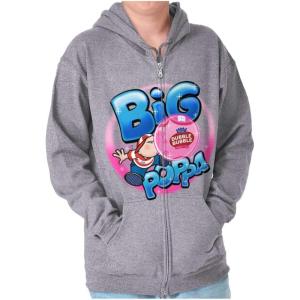 Brisco Brands Airbrushed Dubble Bubble Big Poppa Zip Up Hoodie Mens Womens(Sport Grey)
