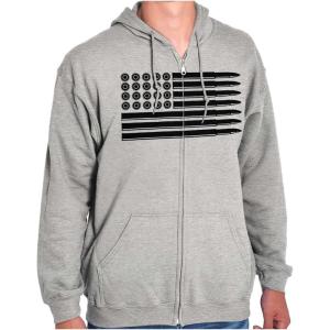 Brisco Brands Ammo Bullet 2nd Amendment Flag Zip Up Hoodie Mens Womens(Sport Grey)