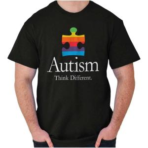 Brisco Brands Autism Puzzle Piece Think Different Graphic T Shirt Men or Women(Black)