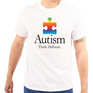 Brisco Brands Autism Puzzle Piece Think Different Graphic T Shirt Men or Women(White)
