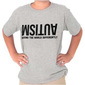 Brisco Brands Autism Seeing The World Differently Crewneck T Shirts Boy Girl(Sport Grey)