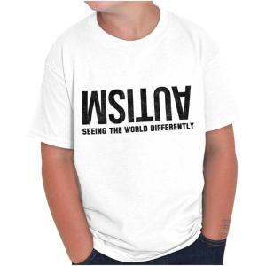 Brisco Brands Autism Seeing The World Differently Crewneck T Shirts Boy Girl(White)