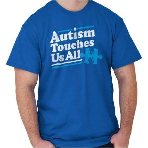 Brisco Brands Autism Touches Us All Puzzle Piece Graphic T Shirt Men or Women(Royal)