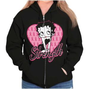 Brisco Brands Betty Boop Breast Cancer Strength Zip Hoodie Sweatshirt Women
