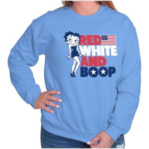 Brisco Brands Betty Boop Red White Blue Patriotic Women Crewneck Sweatshirt(Carolina Blue)