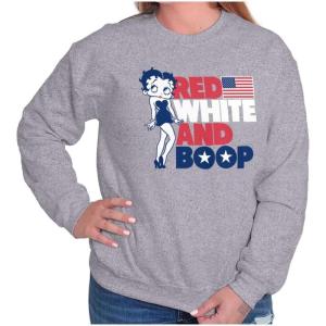Brisco Brands Betty Boop Red White Blue Patriotic Women Crewneck Sweatshirt(Sport Grey)