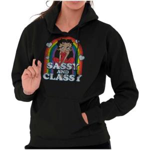 Brisco Brands Betty Boop Sassy and Classy Rainbow Hoodie Sweatshirt Women(Black)