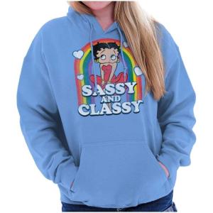 Brisco Brands Betty Boop Sassy and Classy Rainbow Hoodie Sweatshirt Women(Carolina Blue)