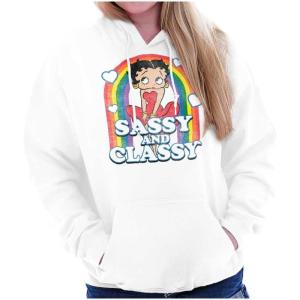 Brisco Brands Betty Boop Sassy and Classy Rainbow Hoodie Sweatshirt Women(White)