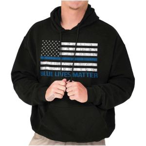 Brisco Brands Blue Line American Flag Support Hoodie Sweatshirt Women Men(Black)