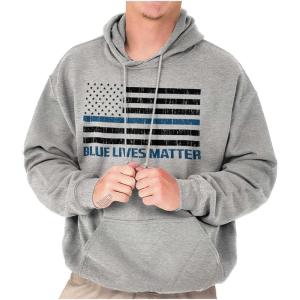 Brisco Brands Blue Line American Flag Support Hoodie Sweatshirt Women Men(Sport Grey)