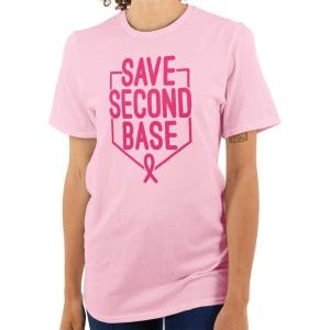 Brisco Brands Breast Cancer Awareness Save Second Womens Graphic T Shirt Tees(Light Pink)