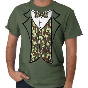 Brisco Brands Camouflage Faux Three Piece Tuxedo Mens Graphic T Shirt Tees(Military Green)
