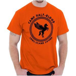Brisco Brands Camp Half Blood Greek Mythology Graphic T Shirt Men or Women(Orange – Greek Key Pattern)