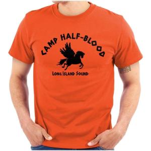 Brisco Brands Camp Half Blood Greek Mythology Graphic T Shirt Men or Women(Orange)