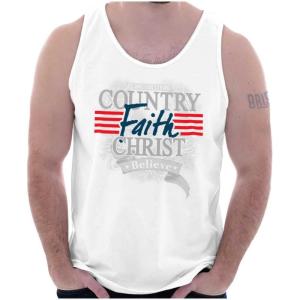 Brisco Brands Country Faith Patriotic USA Christian Tank Top T Shirts Men Women(White)