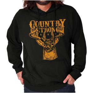 Brisco Brands Country Strong Buck Hoodie Sweatshirt Women Men(Black)