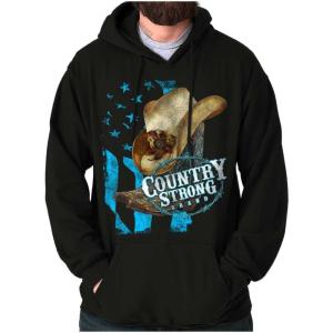 Brisco Brands Country Strong Cowboy Hat Hoodie Sweatshirt Women(Black)