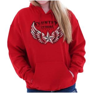 Brisco Brands Country Strong Cute Angels Wings Star Hoodie Sweatshirt Women(Red)