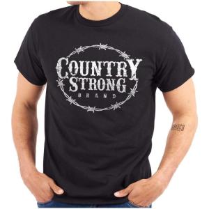 Brisco Brands Country Strong Logo Western Cowboy Graphic T Shirt Men or Women(Black)