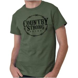 Brisco Brands Country Strong Logo Western Cowboy Graphic T Shirt Men or Women(Military Green)