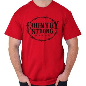 Brisco Brands Country Strong Logo Western Cowboy Graphic T Shirt Men or Women(Red)