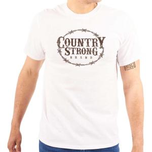 Brisco Brands Country Strong Logo Western Cowboy Graphic T Shirt Men or Women(White)