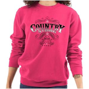 Brisco Brands Country Strong Western Stars Cowgirl Women Crewneck Sweatshirt(Heliconia)