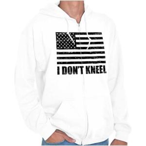 Brisco Brands Don’t Kneel Anti Protest Patriotic Zip Up Hoodie Mens Womens(White)