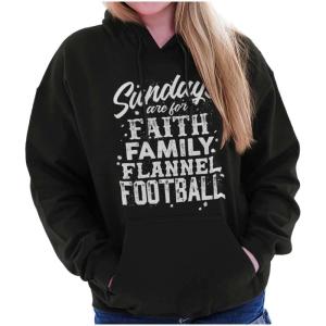 Brisco Brands Fall Sundays Cute Christian Autumn Hoodie Sweatshirt Women(Black)