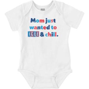 Brisco Brands Icee Logo And Chill Funny Mom Baby Romper Boys or Girls(White)
