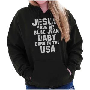 Brisco Brands Jesus Save Me Baby Born in the USA Hoodie Sweatshirt Women(Black)