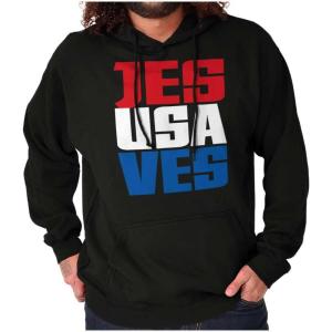 Brisco Brands Jesus Saves Red White Blue USA Hoodie Sweatshirt Women Men(Black)