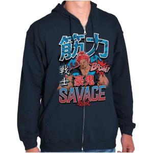 Brisco Brands Kanji Street Fighter Savage Akuma Zip Hoodie Sweatshirt Men(Navy)