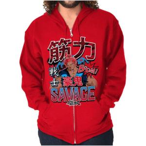 Brisco Brands Kanji Street Fighter Savage Akuma Zip Hoodie Sweatshirt Men(Red)