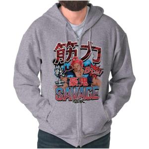 Brisco Brands Kanji Street Fighter Savage Akuma Zip Hoodie Sweatshirt Men(Sport Grey)